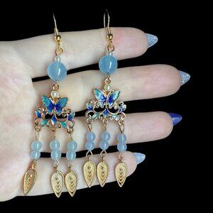 Earrings Aquamarine Gemstone Dangle Event Jewelry Fashion Butterfly gift new